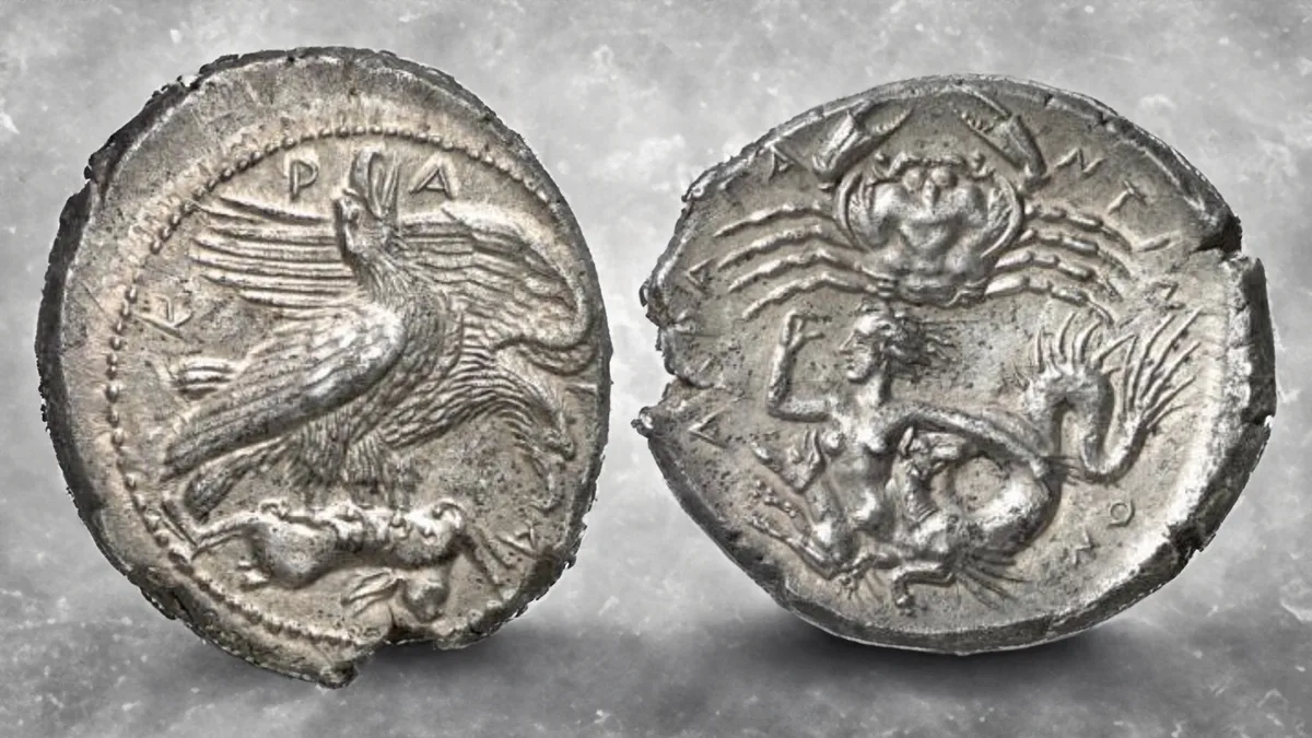 Silver Tetradrachm, c 410 BCE. 17.13 g “Very rare, of high artistic value, one of the masterpieces of Greek Coinage.” Image: New York Sale XIV / CoinWeek.