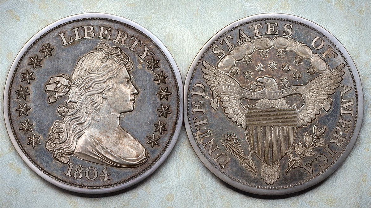 This is an image of the recently discovered James A. Stack 1804 Draped Bust Dollar.