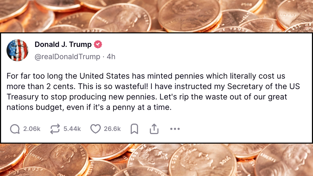 President Donald J. Trump's Truth Social post announcing the suspension of penny coinage. Image: Truth Social/Adobe Stock.