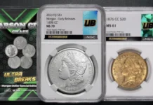 Ultrabreaks and NGC Partner to Launch ‘Carson City Chase’ Certified Coin Break Packs This is an image of Ultrabreaks Carson City Chase coins and packaging.