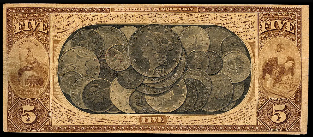 National Bank Note Reverse Vignette of US Gold Coins