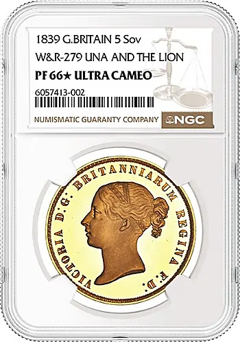 1839 Una and the Lion 5 Sovereign